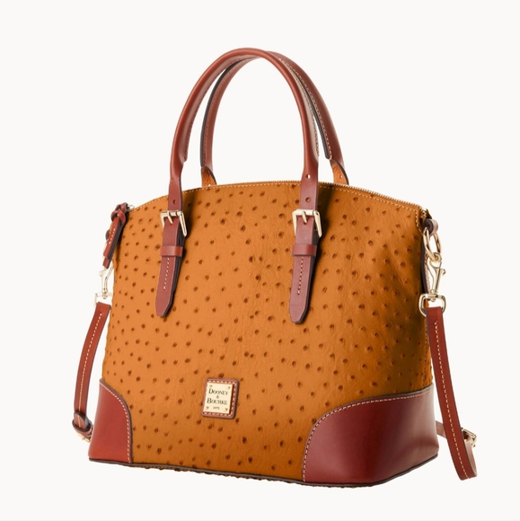 Dooney & Bourke Ostrich Domed satchel/ Tan - Picture 2 of 11